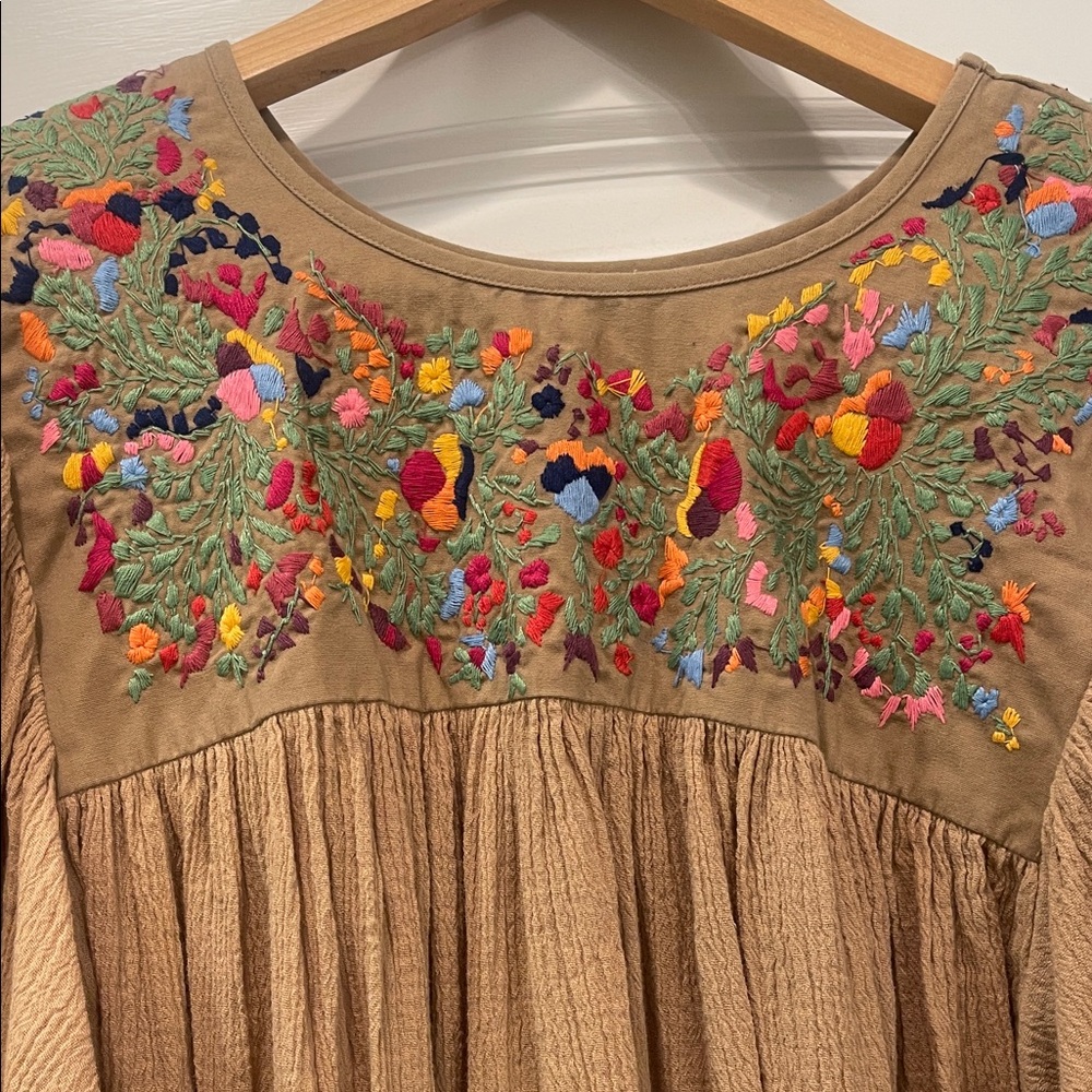 Christy Dawn Tan Dress with Colorful Embroidery - Picture 2 of 5